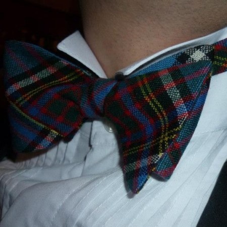 My tartan bow tie, tis Anderson of course, made from a neck tie, the original source